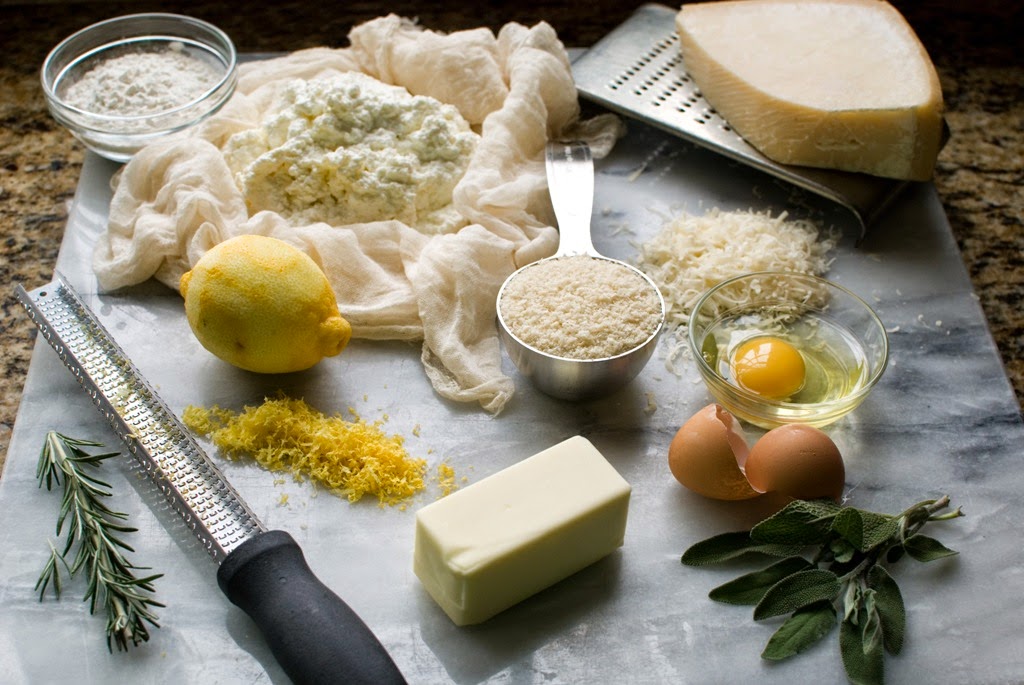 ricotta, panko, lemon, eggs, sage for gnocchi layed out