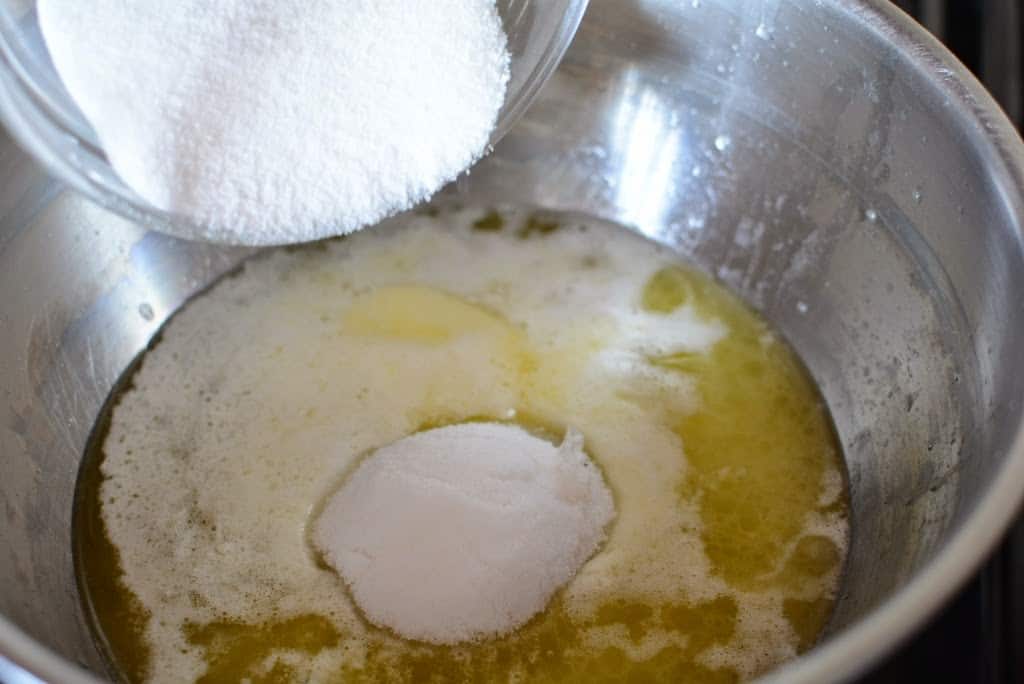 Sugar added to melting butter