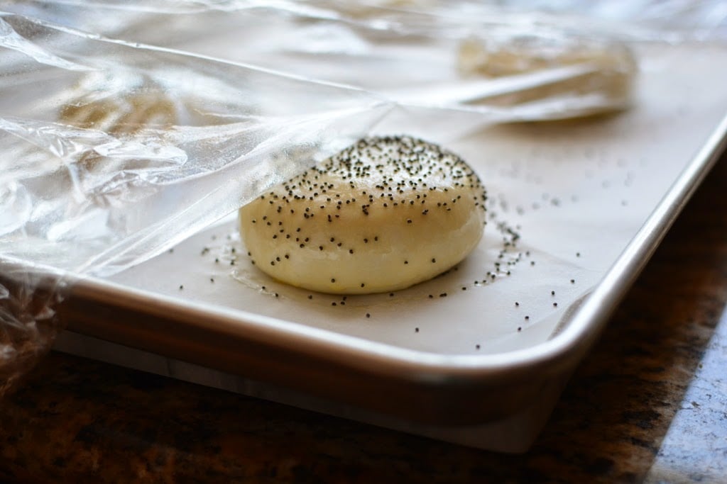 plastic wrap over unbaked poppy seeded bun