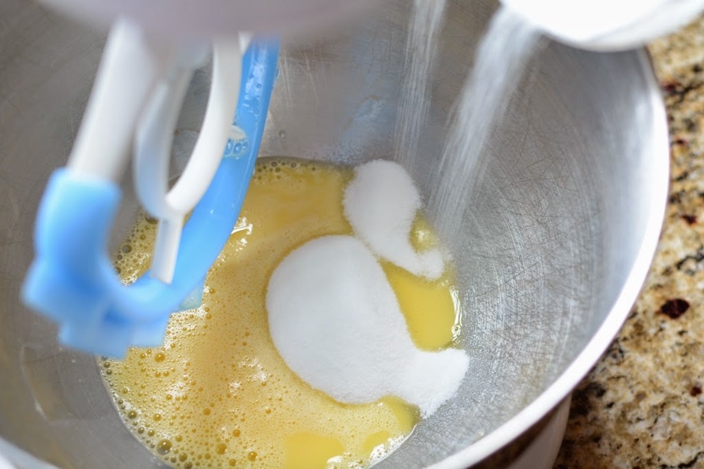 sugar added to beaten eggs