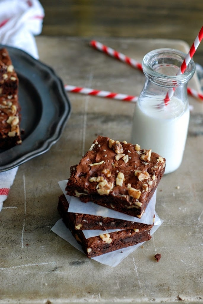 brownies staked with milk bottle with straw