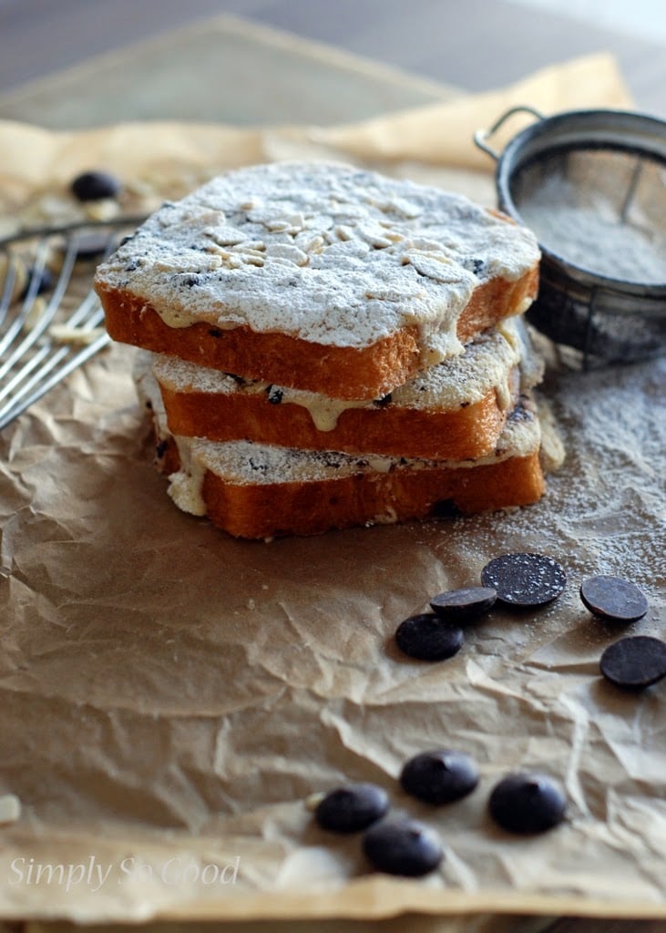 Stacked twice baked brioche with chocolate wafers