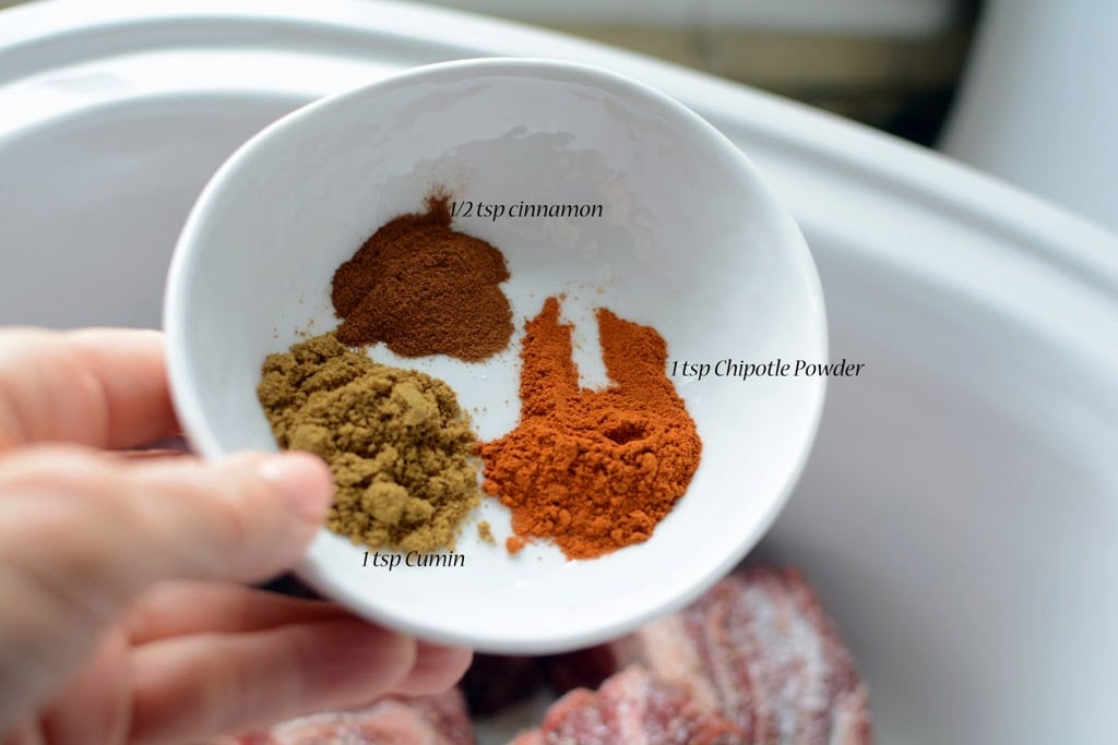 Spices in bowl with beef in background