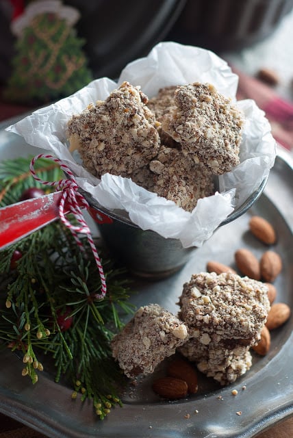 English Toffee on plate with almonds