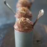 three gray mugs with chocolate hazelnut ice cream