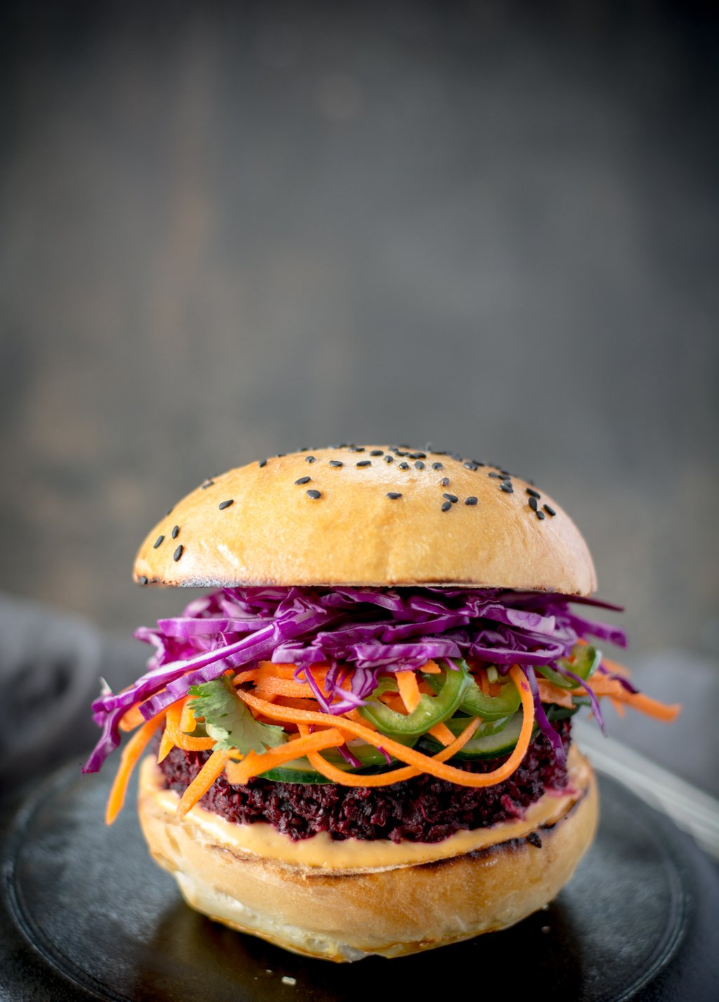 front picture of a beet burger