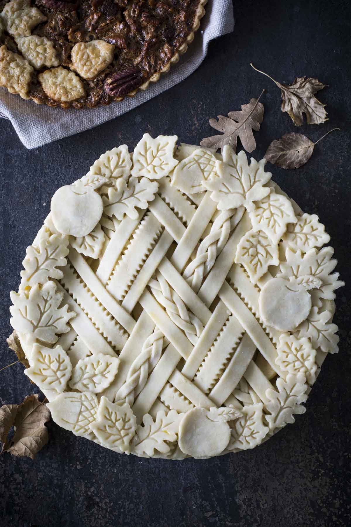 spiced apple sour cream pie unbaked with lattice top