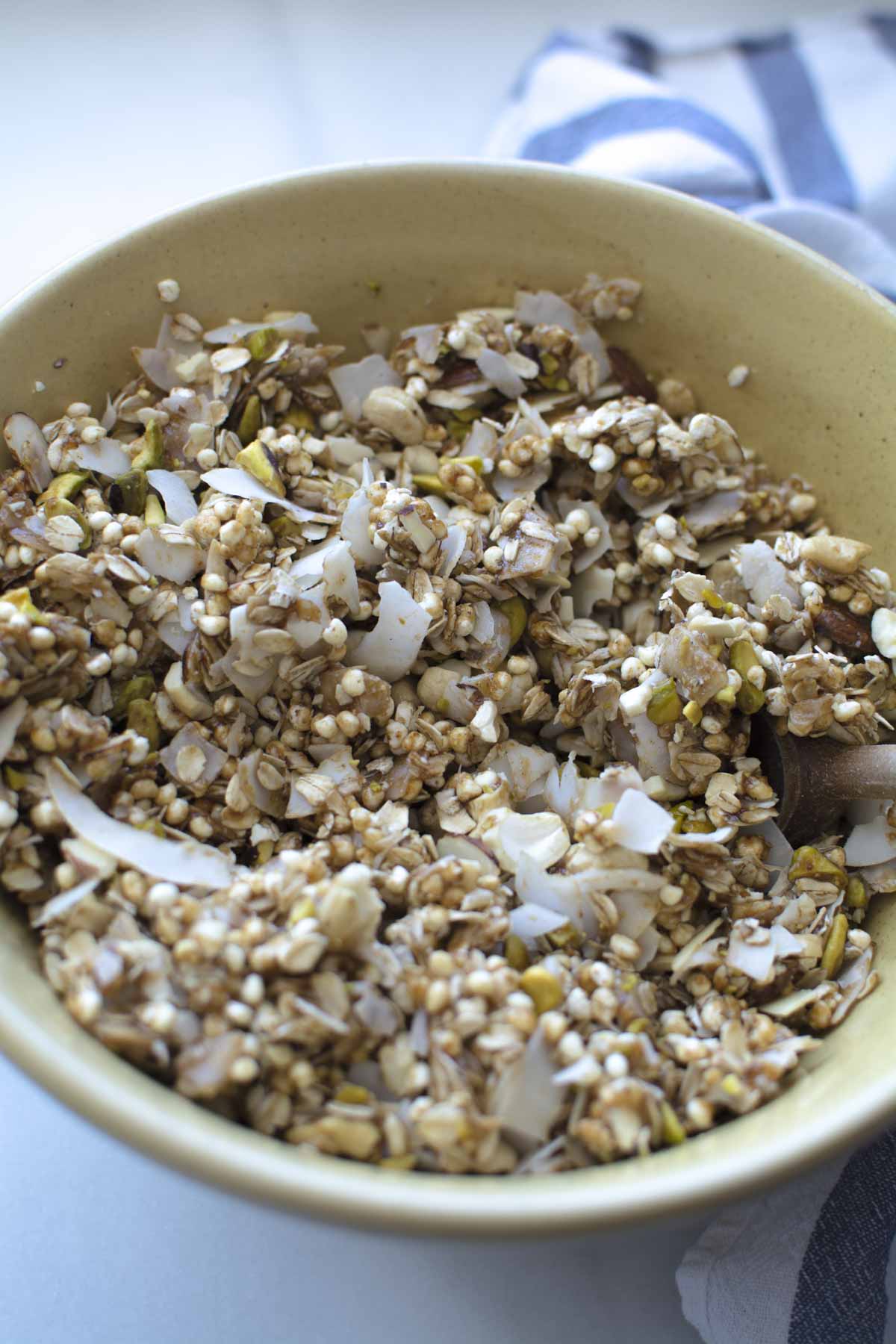 Mixed granola in gold bowl