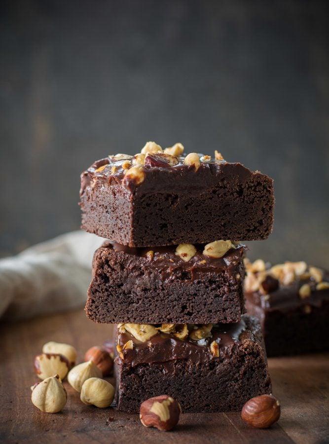 Hazelnut Chocolate Brownies stacked
