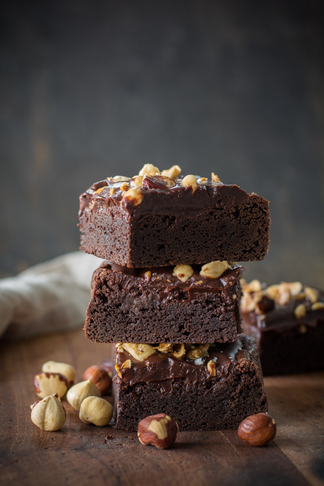 Hazelnut Chocolate Brownies stacked