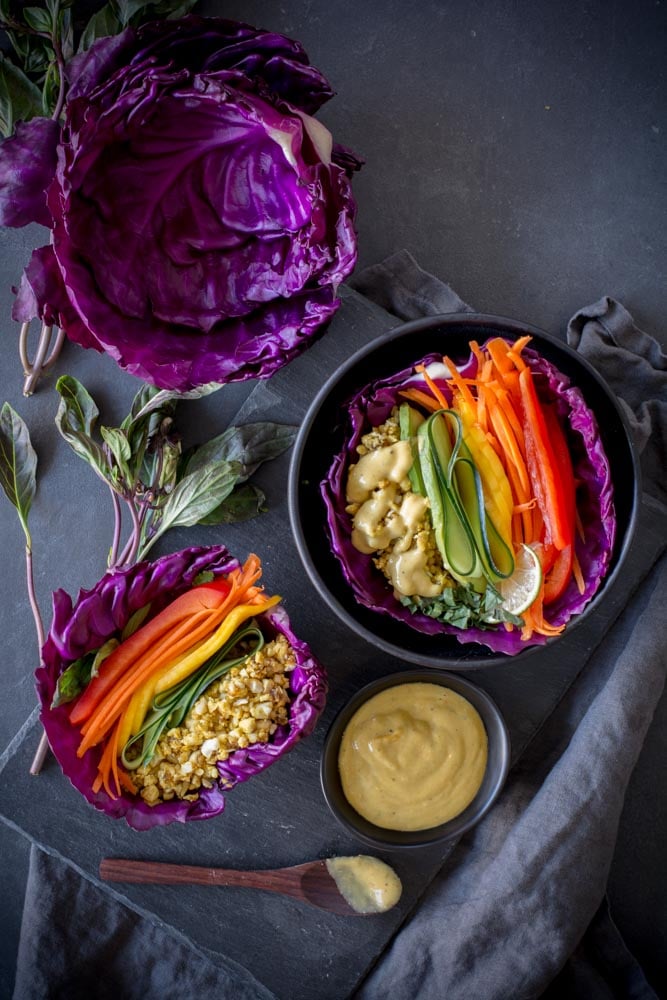 Raw Cashew Mango Cabbage Wraps