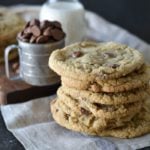 Stack of jumbo size chocolate chip cookies