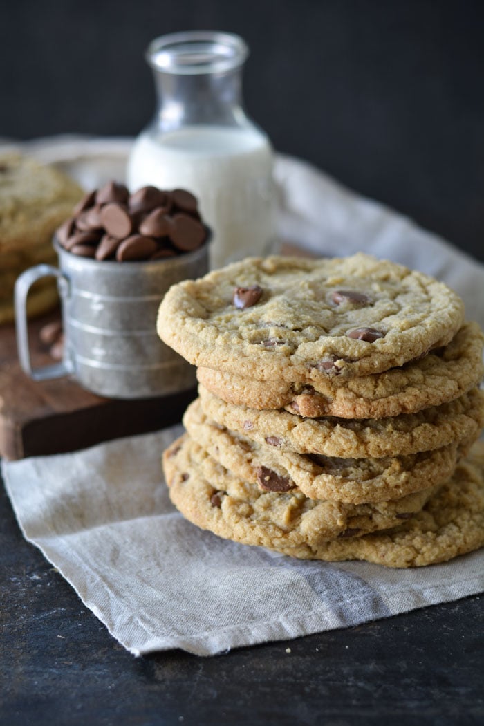Stack of jumbo size chocolate chip cookies