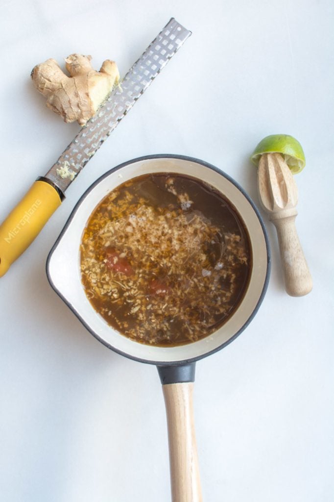 Making the Huli Huli sauce in a small saucepot.