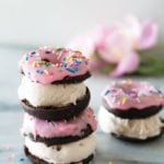 chocolate donut strawberry ice cream stacked sandwiches