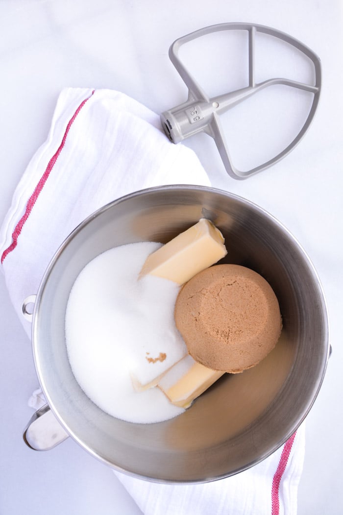 Jumbo chocolate chip cookies mixing in bowl