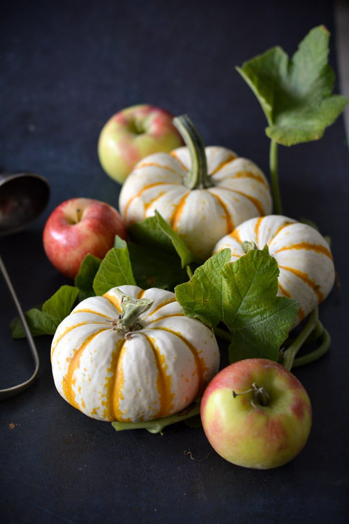 Pumpkin Apple Soup with pumpkins and apple pic