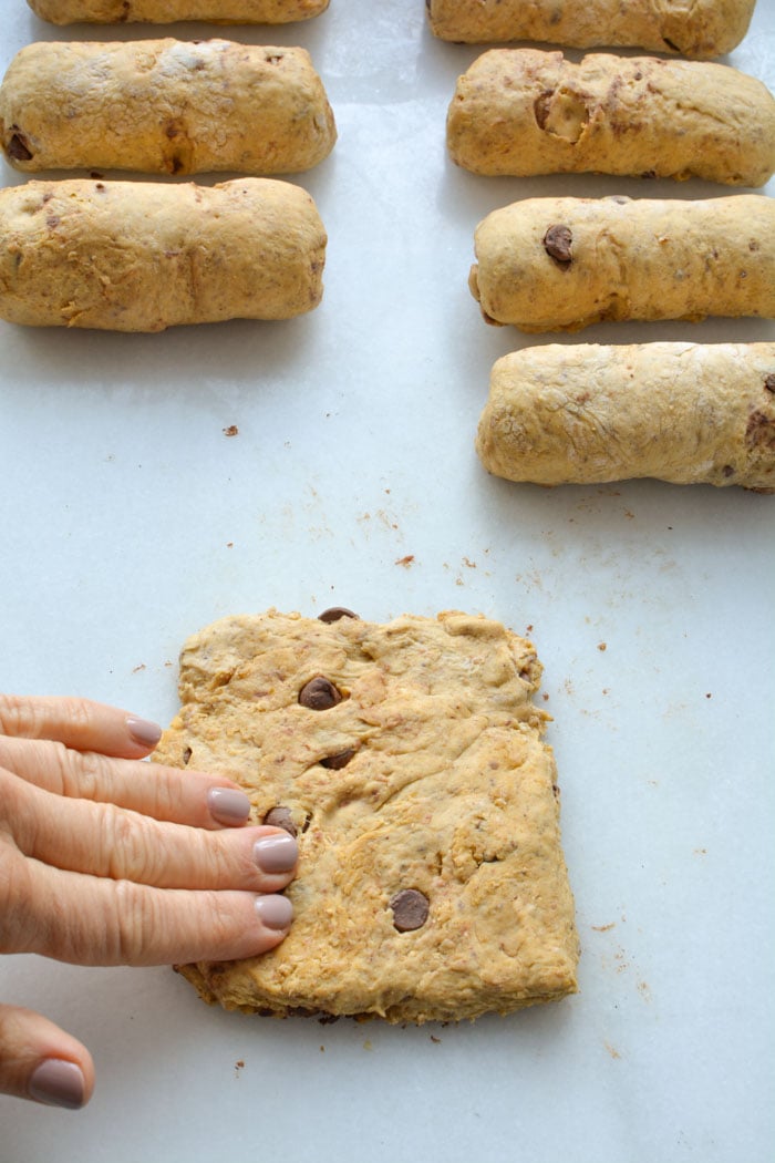 flattening pumpkin bagel dough