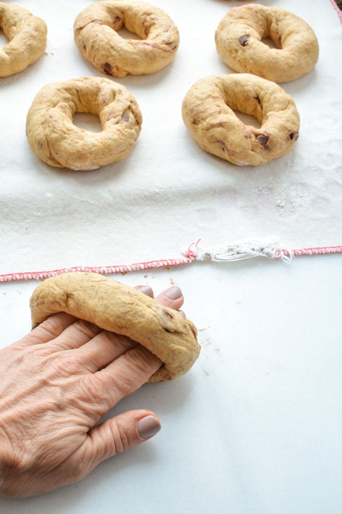 pumpkin bagels rope around hand