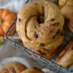 bagels stacked in wire basket