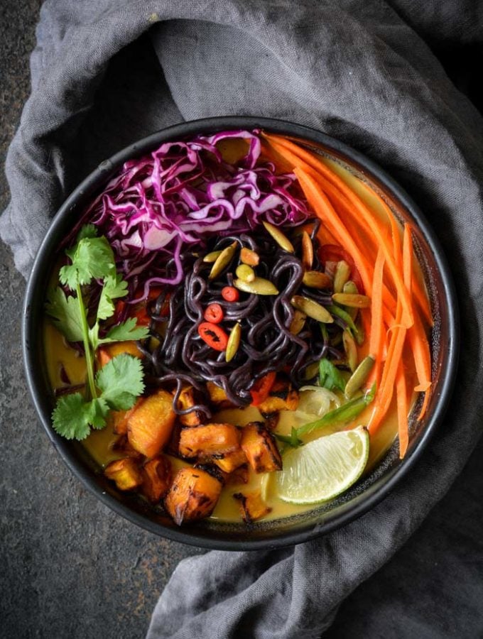 Pumpkin Ramen in a bowl with veggies