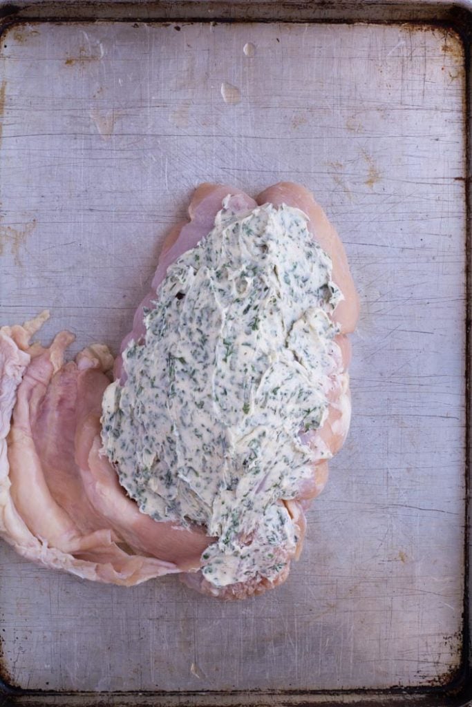 Turkey breast with herb butter.