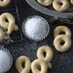 Norwegian berlinerkranser cookies with sugar sprinkles and platter