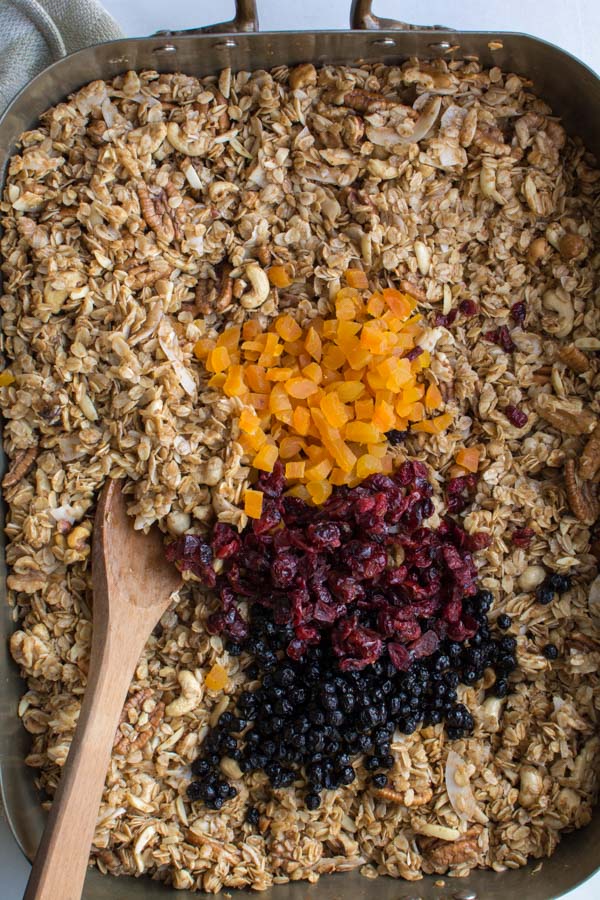 mixed dried fruit on granola