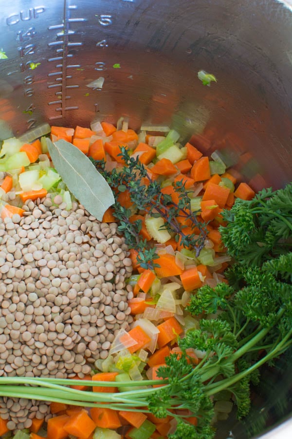 uncooked lentils with veggies