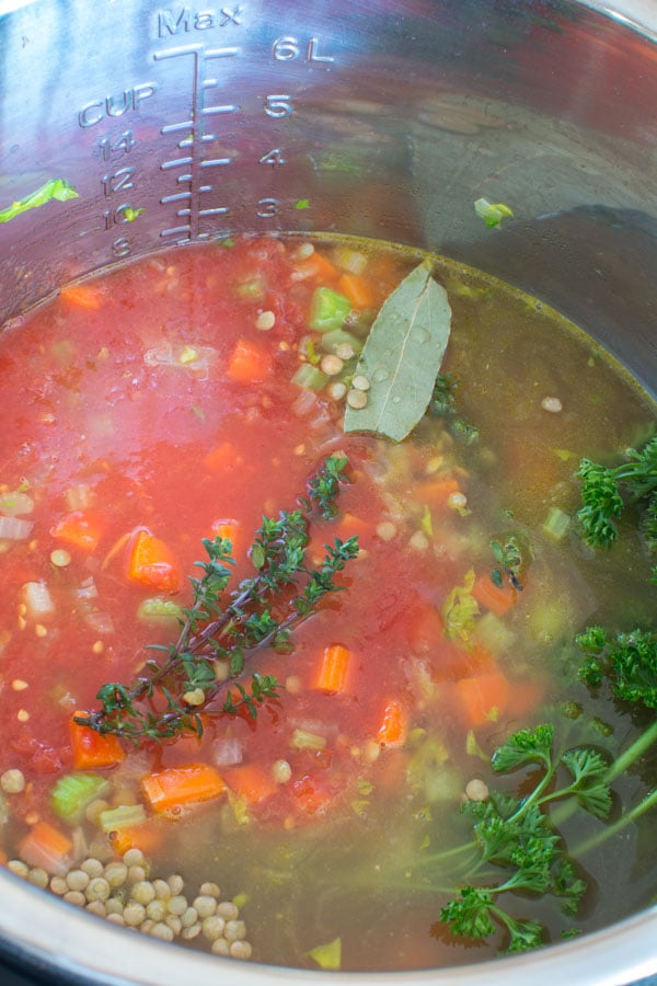 minestrone ingredients in pot