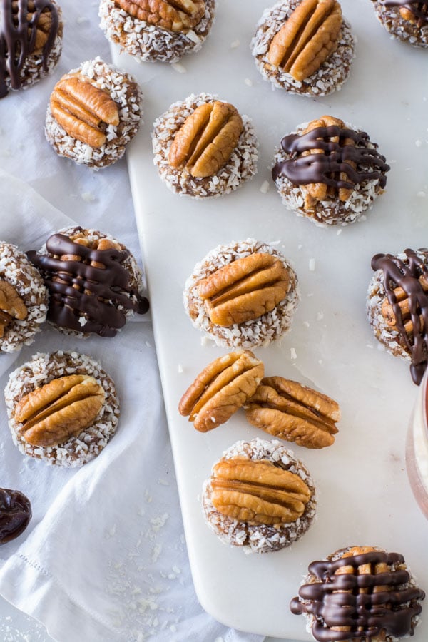 arrangement of date bites and pecans