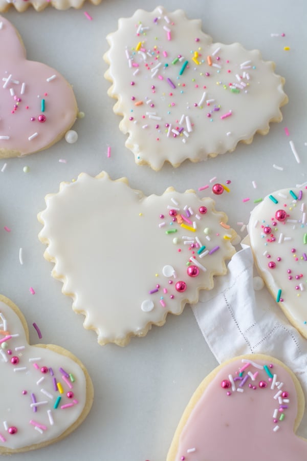 decorated heart shape sugar cookies with sprinkles