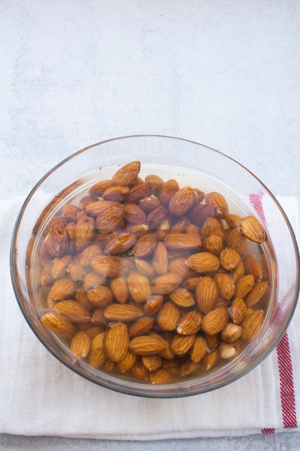 Bowl of almonds covered with water