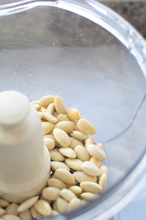 Blanched almonds in food processor