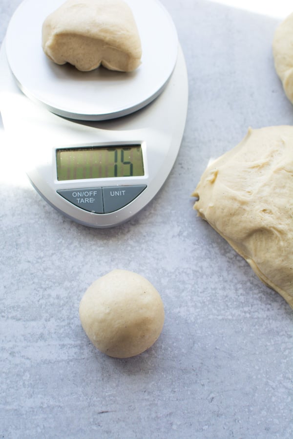 dough balls being weighed