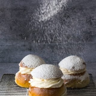Semlor buns with dusting of powdered sugar
