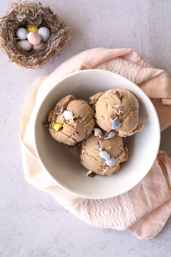 overhead shot of ice cream in a bowl