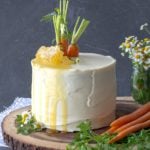 Carrot cake on wood with honey comb