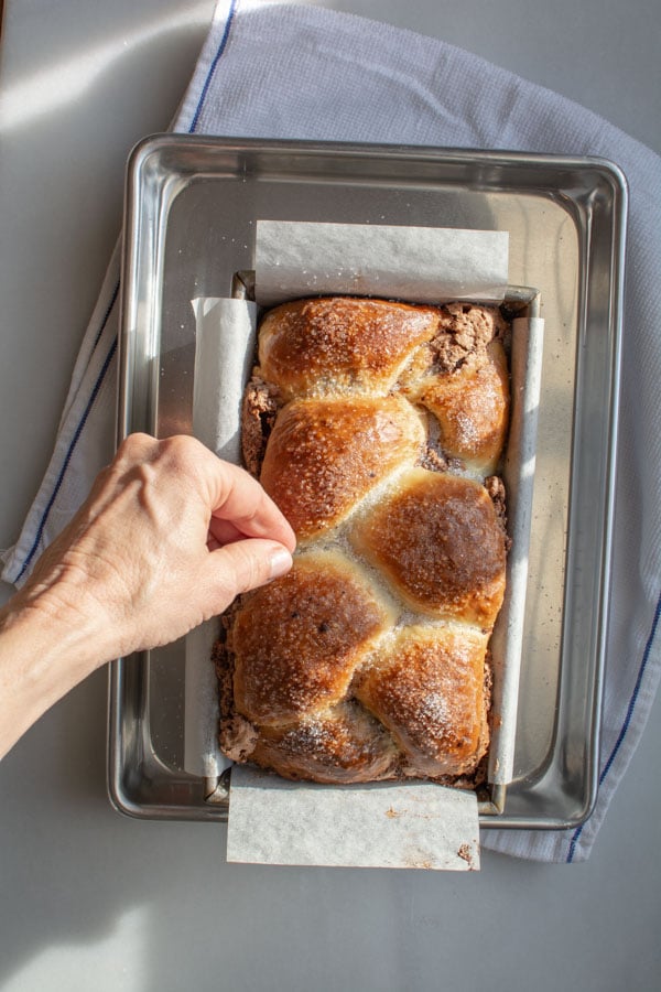 Sanding sugar sprinkled on top of baked easter bread