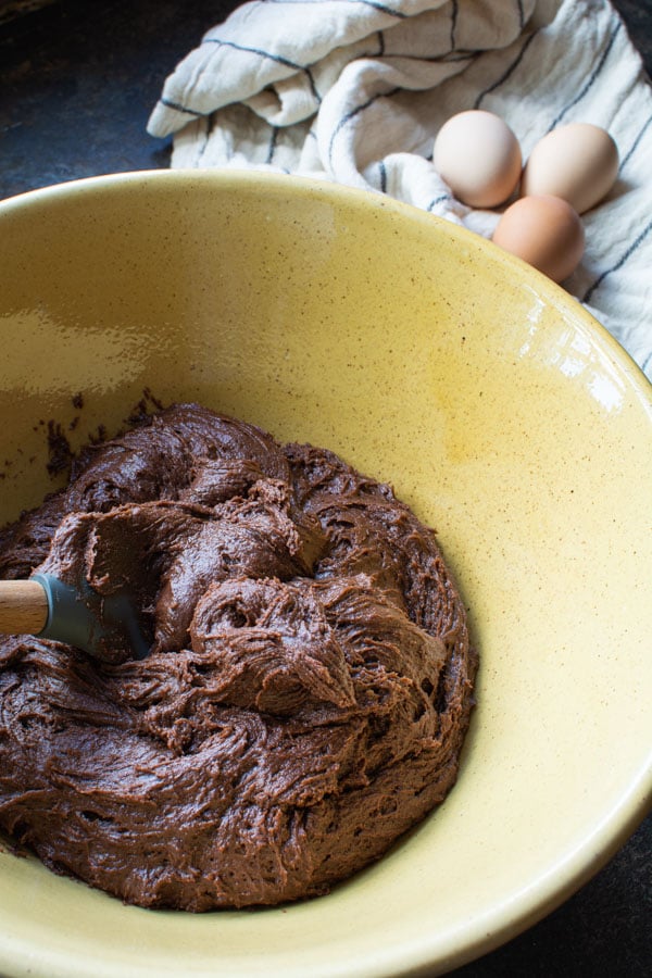 Large bowl with chocolate cookie dough