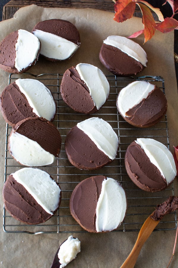 Cooling rack with iced half moon cookies