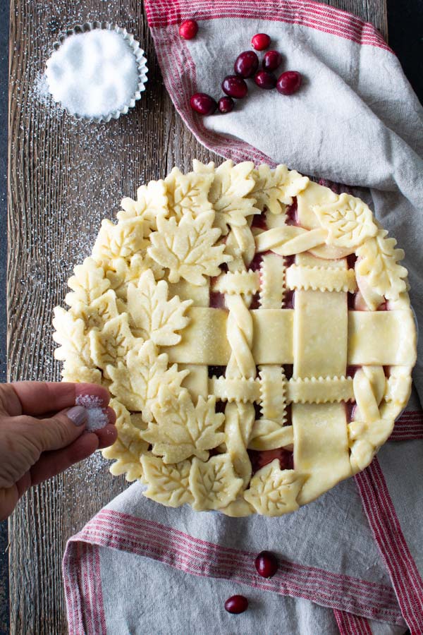 Decorative pie crust with leaves and lattice