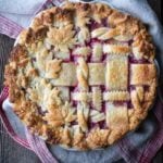 Baked cranberry peach pie with lattice crust