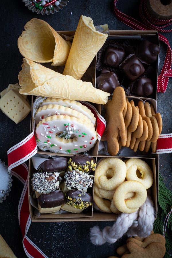 Box filled with assortment of Christmas cookies