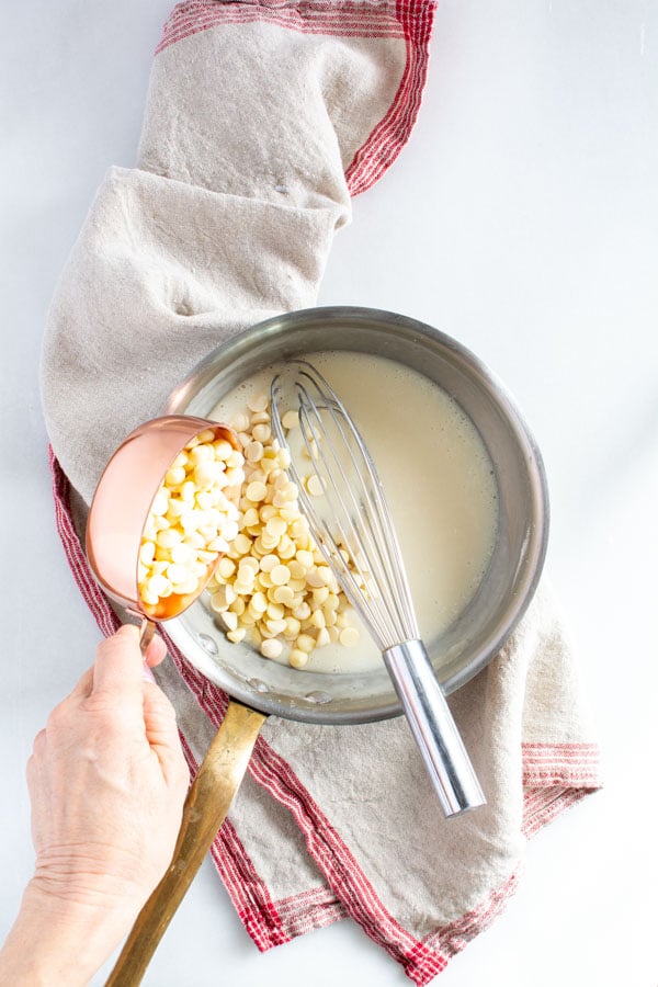 white chocolate chips added to hot roux mixture