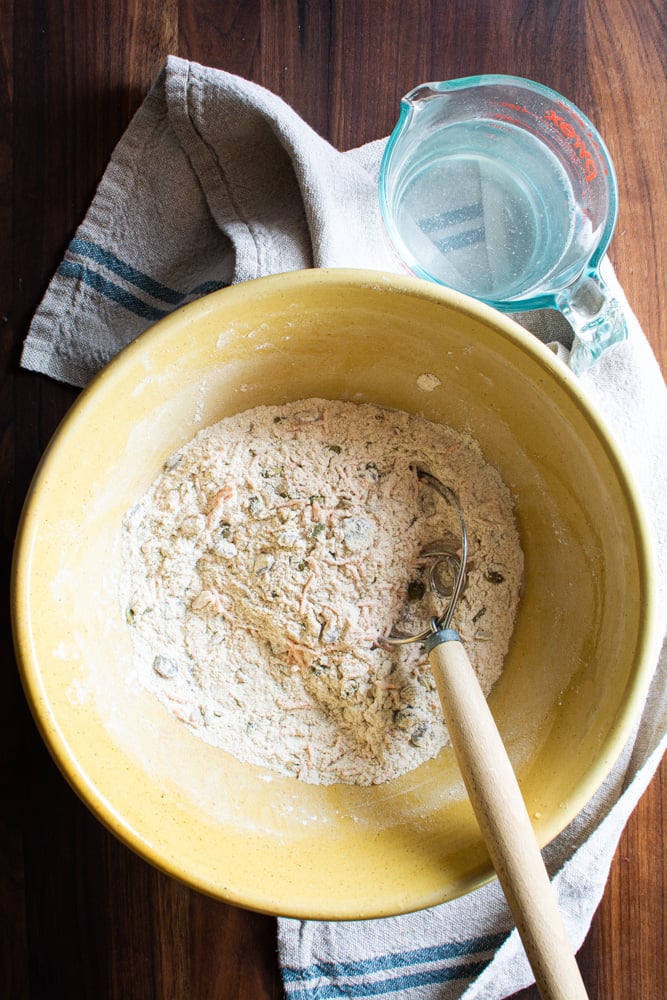 Large Yellow Bowl with bread ingredients