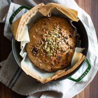 Baked loaf of breakfast bread in a pot