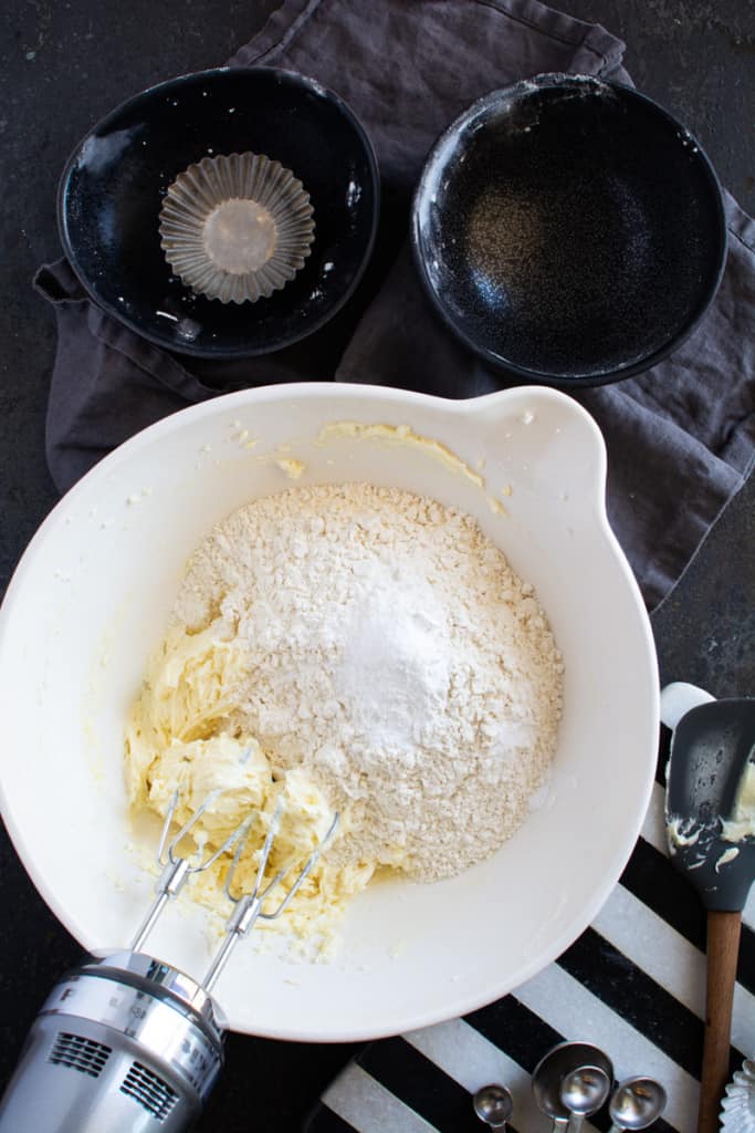 White powder ingredients in a white bowl.