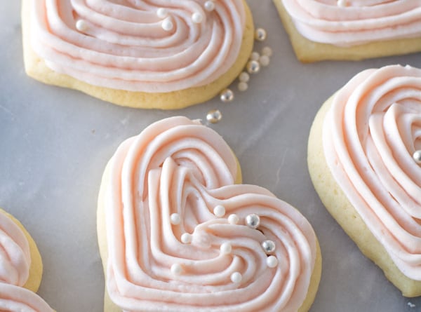 pink iced heart sugar cookies