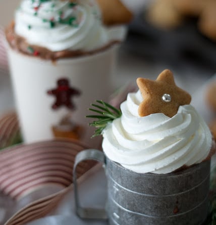 hot chocolate whipped cream star cookie